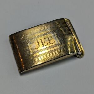 JEE Engraved Initials Belt Buckle Solid Brass Vintage Tarnished Slight Dent 1"
